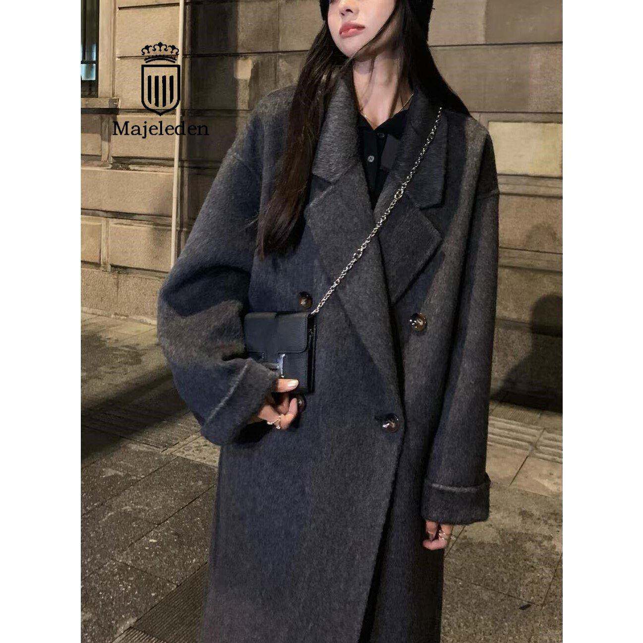 正品2025秋冬新款黑灰色双面羊绒大衣女中长款高级感羊毛呢子外套