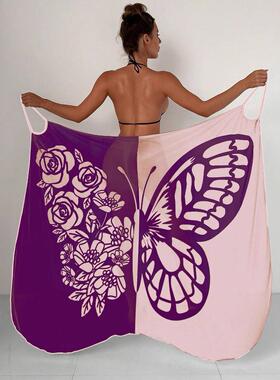 Women'S Butterfly Print Tulle Cover Up, Casual Sleeveless
