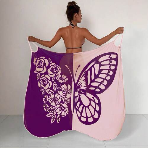 Butterfly Floral Colorblock Beach Cover-Up, Women'S Summer