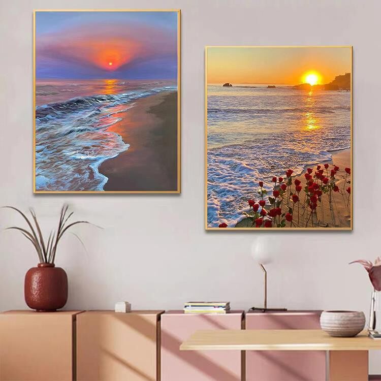 海上生花数字油画diy填充填色唯美治愈系油彩画手绘丙烯装饰画