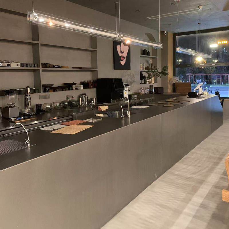 商用咖啡店乱纹不锈钢吧台前吧收银台操作台定制新中式茶饮设备