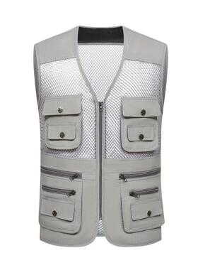 D 26652 Men's V-neck Multi-pocket Vest 士马甲
