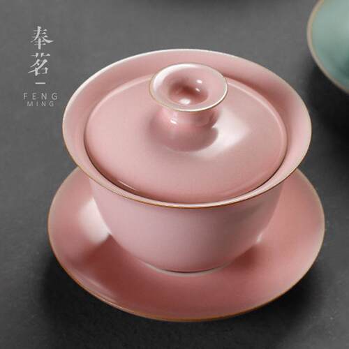 功夫茶具汝窑三才盖碗单个开片可养茶杯汝瓷泡茶碗陶瓷家用小号