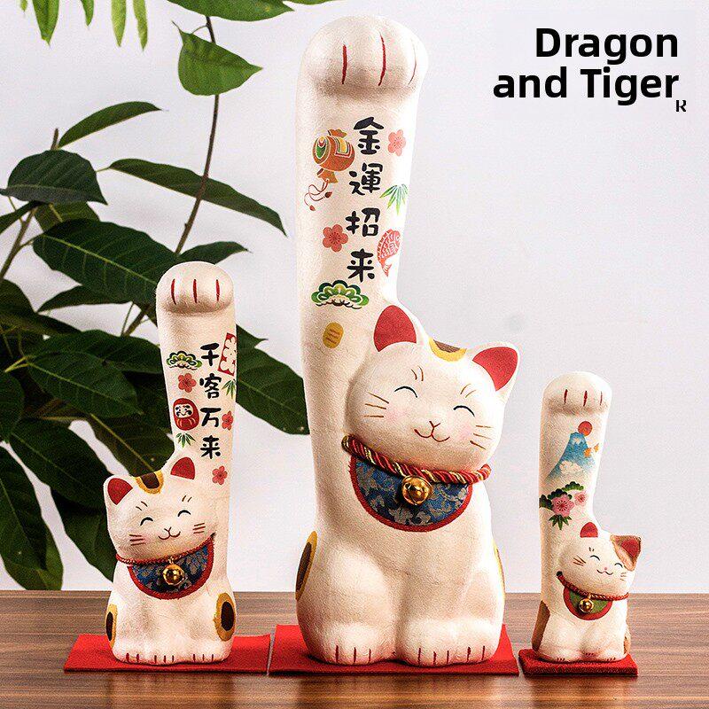 日本进口龙虎作大长手招财猫和纸陶瓷摆件开业生日送礼办公室摆件