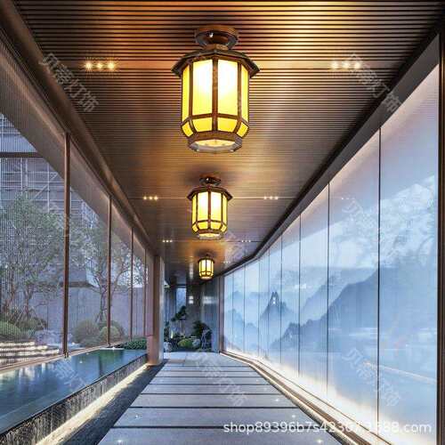 太阳能新中式吊灯户外花园凉亭廊架防水庭院灯阳台走廊过道吸顶灯