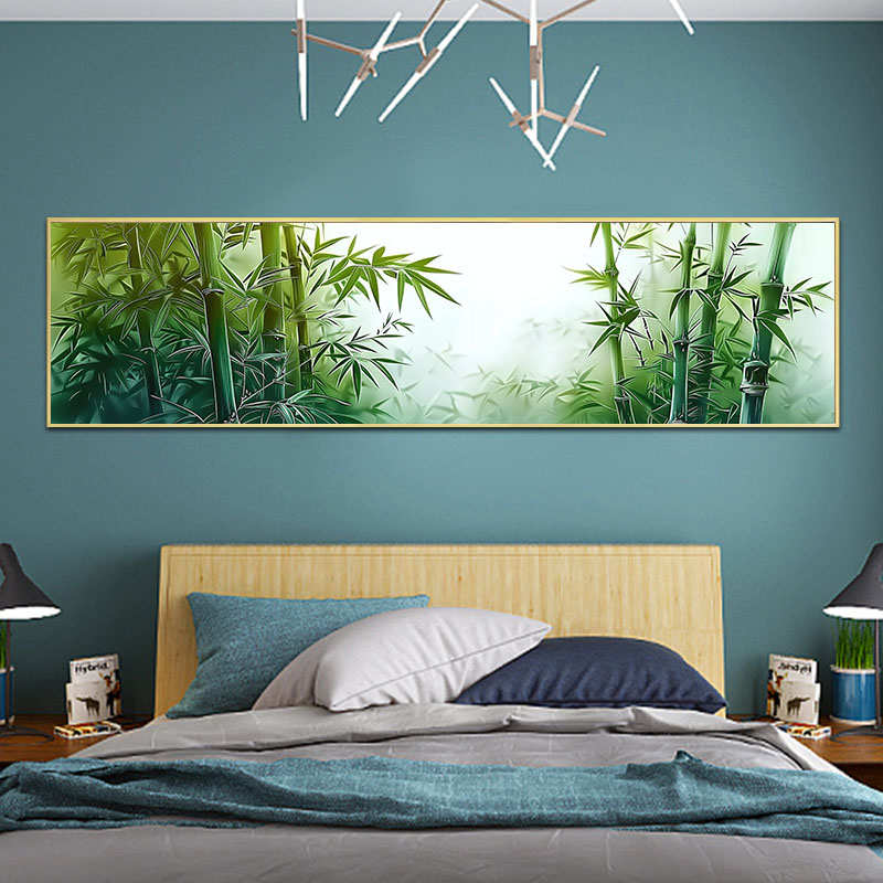新中式客厅沙发背景墙竹子图挂画横版卧室床头餐厅装饰画竹报平安