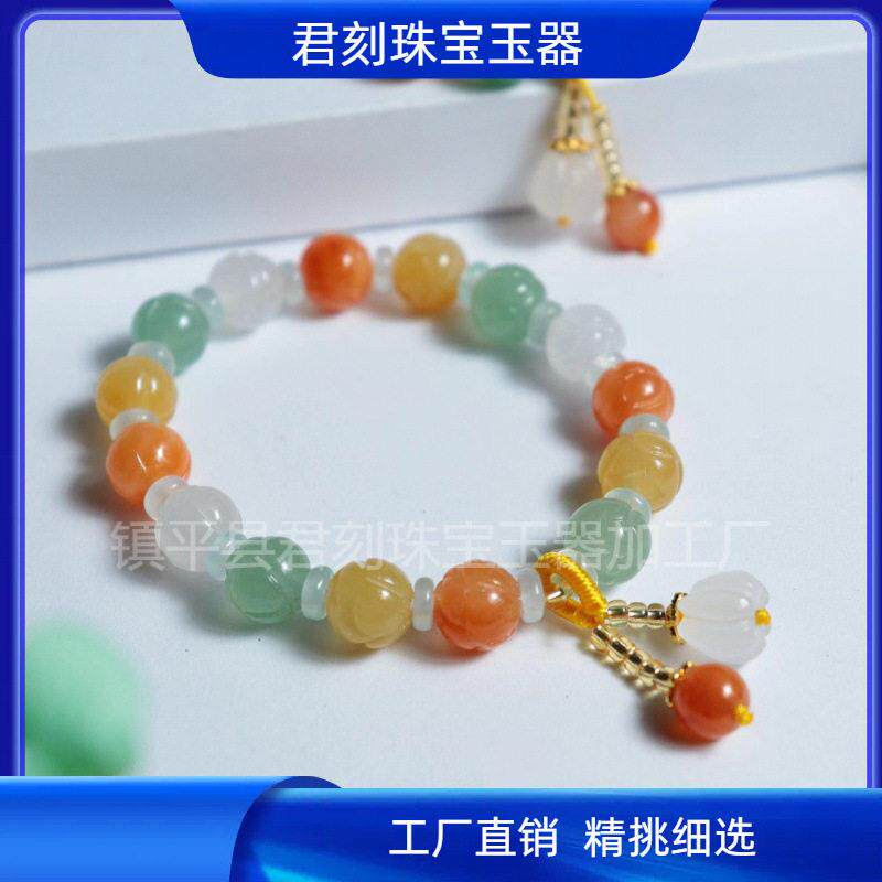 天然金丝玉手串圆珠手链玛瑙彩珠工厂玉石多圈手链项链01
