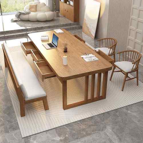 实木大长书桌去客厅化带抽屉家用阅读桌学习桌工作台餐书桌一体化