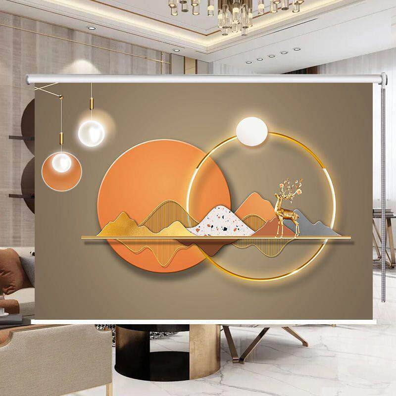 现代轻奢几何图案卷帘厨房防油卧室窗户遮光升降免打孔窗帘卷拉式