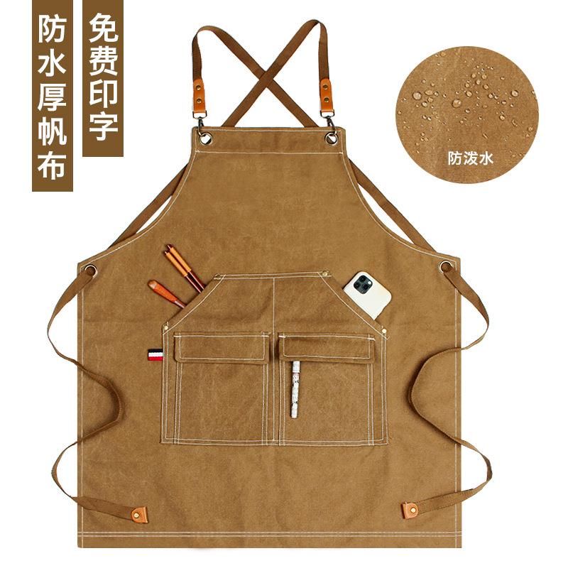 外贸加厚牛仔帆布围裙防污家用厨房工作理发围裙可加logo印字