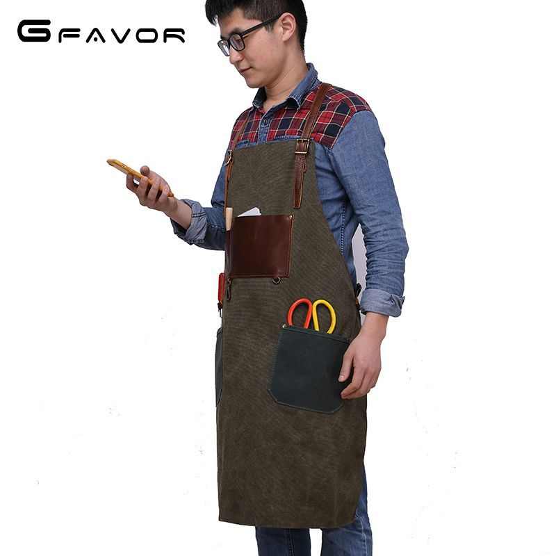 工匠围裙设计师咖啡店帆布围裙 欧美复古帆布工作围裙DIY手工雕刻