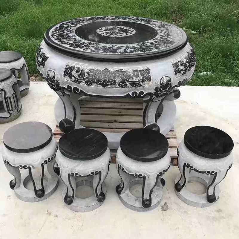 仿古墅石桌凳日式庭院石桌石凳别家用四合景仿古区石桌摆件青石石
