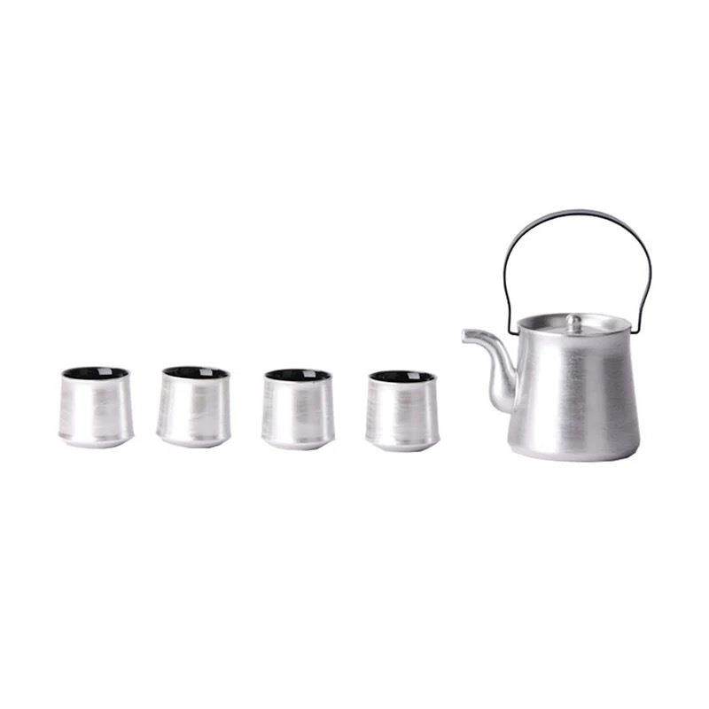 板样间茶室摆茶具装现代简约ELI银色陶瓷茶壶茶杯托套盘软装饰品