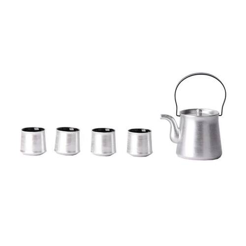 样板间茶室茶具套装现代简约银色陶瓷茶壶茶杯托盘软装饰品摆件
