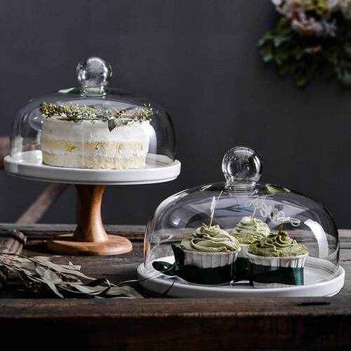 Cake dessert stand display rack snack tray with glass cover