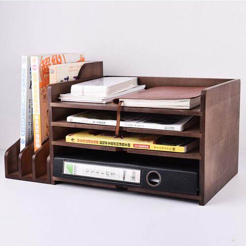 办公桌面收纳盒实木文件架文件夹文件筐A4书桌置物架整理架收纳层