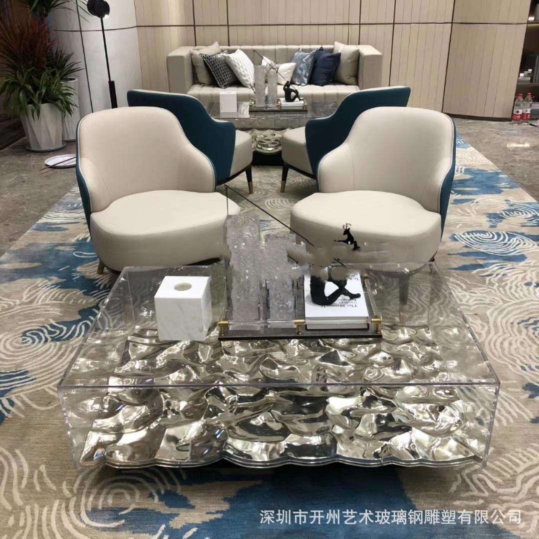 电镀抽象雕塑摆件酒店大堂样板房客厅艺术摆设玄关现代茶几装饰品