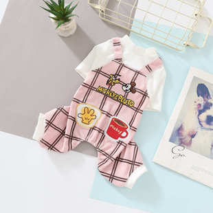5006新款 狗狗衣服 萌宠条绒四脚衣 宠物衣服