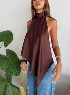 Women's Satin Backless Top Elegant Silk Fabric Perfect for