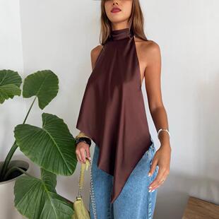 Women's Satin Backless Top Elegant Silk Fabric Perfect for