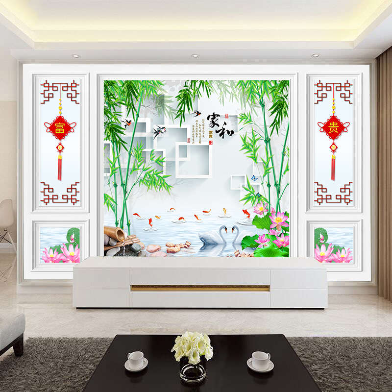 自带边框18d网红电视背景墙壁纸3d凹凸立体壁画中式客厅大气墙纸