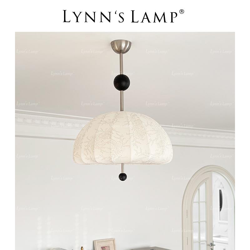 Lynn's立意 法式花纹布艺吊灯 白蜡木卧室少女餐厅中古南洋风灯具