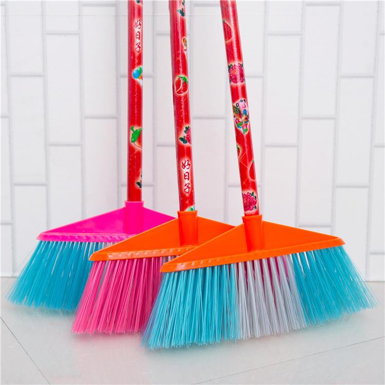 厂家直销室外硬毛扫把 塑料头硬丝扫把木柄 工地室外双色603扫帚