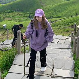 冲锋衣女款2024三合一外套女春秋，爬山衣服穿搭套装紫色登山服