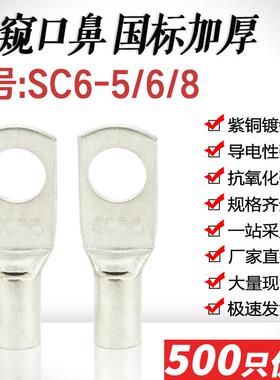 SC6-4/5/6/8窥口短铜鼻紫铜线耳电缆压线鼻6平方接线端子国标加厚