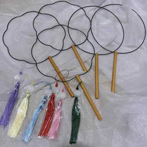 钩织短柄团扇铁框手工diy圆形缠婚骨架蚕食丝扇框空宫廷古代扇子