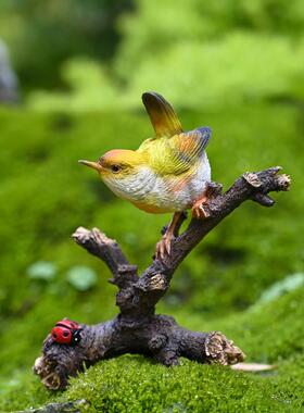 彷真翠鸟叶莺摆件桌面客厅装饰摆设盆景园艺布景小鸟类树脂工艺品