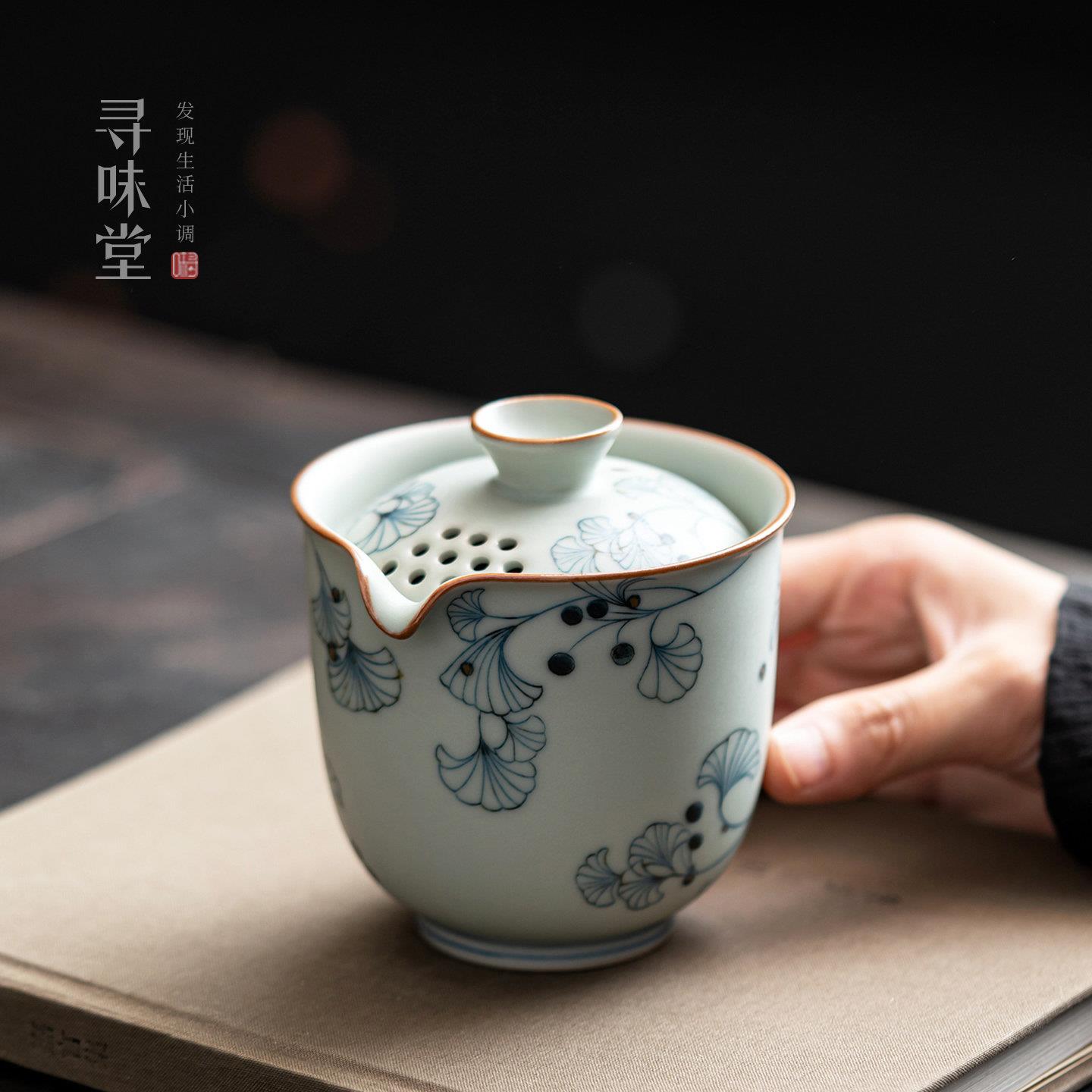 彷古青花汝窑手抓壶|复古亚青釉茶壶 家用中式陶瓷功夫茶具 单壶