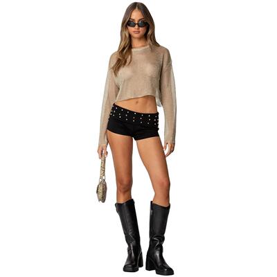 Women Studded Foldover Vintage Low WaistFit Micro Shorts