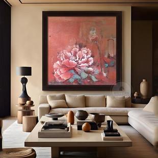 花开富贵中古风客厅高级装饰画法式复古牡丹花卉手绘油画玄关挂画
