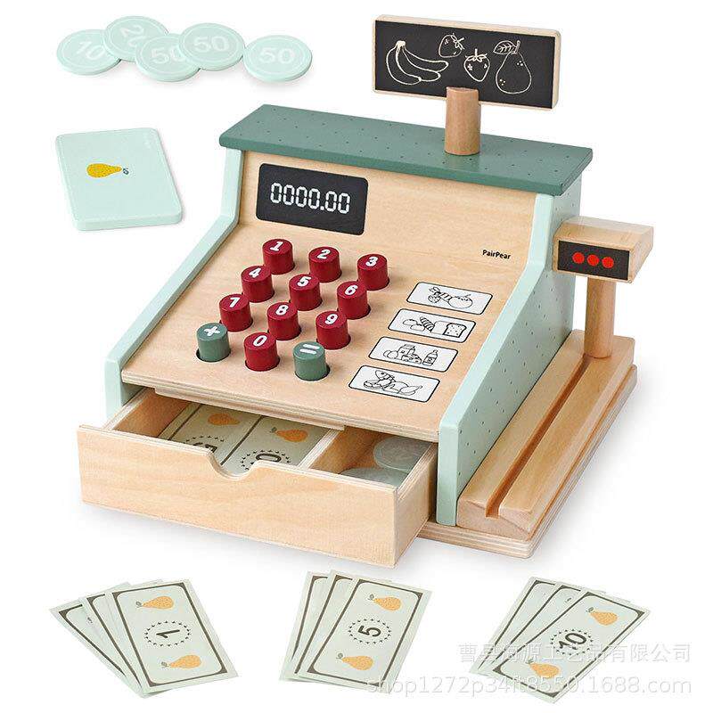 儿童木制仿真收银机儿童超市收银机玩具儿童收银模仿玩具厂家直供