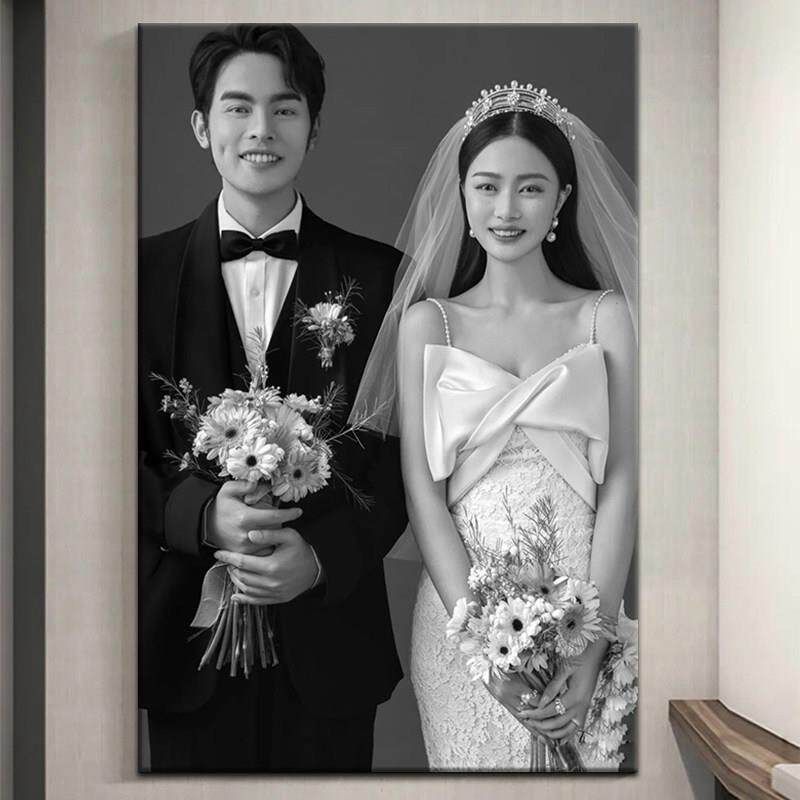 轻时光婚纱照放大挂墙相框3648寸无框油画定制影楼床头结婚照片
