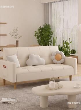 奶油风网红款简易沙发床可折PKF两艺用公叠寓小出租房懒人布沙发