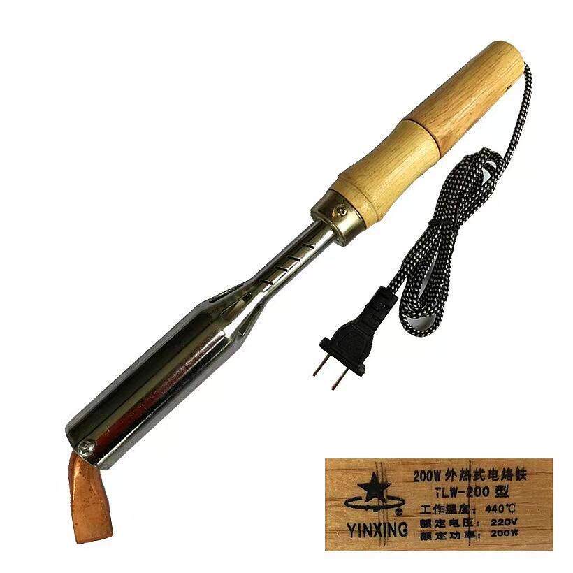 银星大功率木柄电烙铁外热式弯扁头电焊笔铬铁焊接工具紫铜头200W