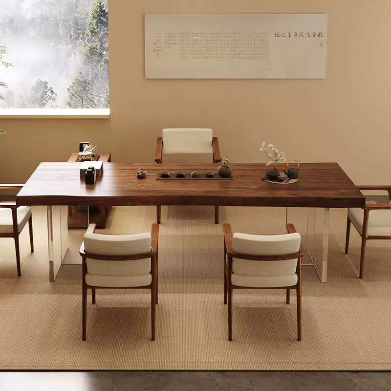 亚克力茶桌 家用客厅侘寂风实木泡茶桌酒店民宿办公茶桌椅组合