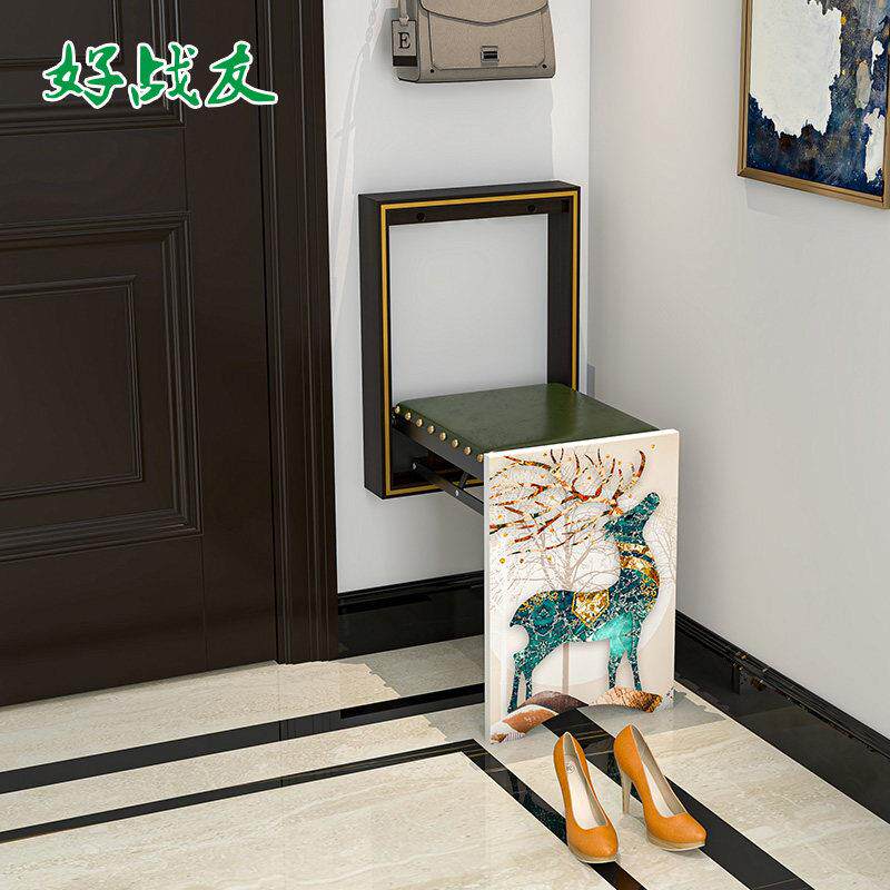 好战 友实木折叠换鞋凳挂墙式家用超薄穿鞋凳轻奢隐形省空间折叠