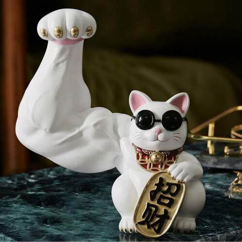 招财猫发财猫麒麟臂臂肌肉巨开EDJ前台送礼店铺办公摆室前台小业