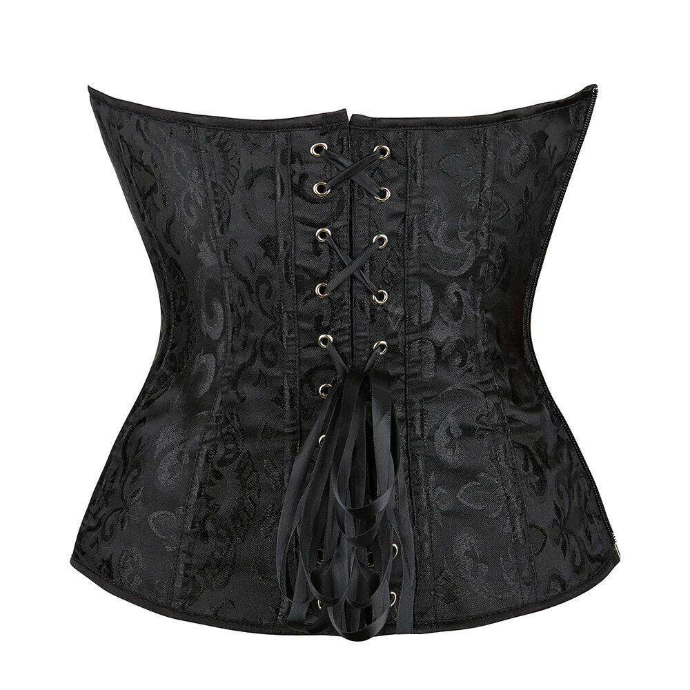 Jacquard Overbust Corset Black Side Zipper Waist Bustier Top