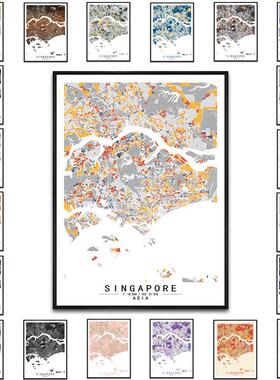新加坡艺术抽象城市色块地图装饰画现代餐厅房间办公室挂画