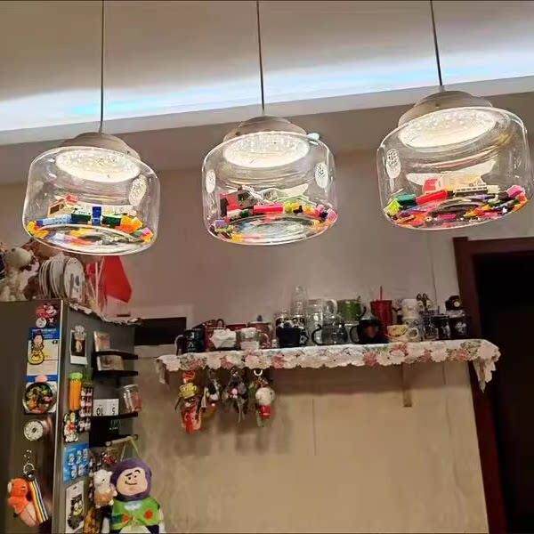 饭厅灯玻璃吊灯三头组合简约个性餐桌饭厅灯动物DIY灯具中山灯具