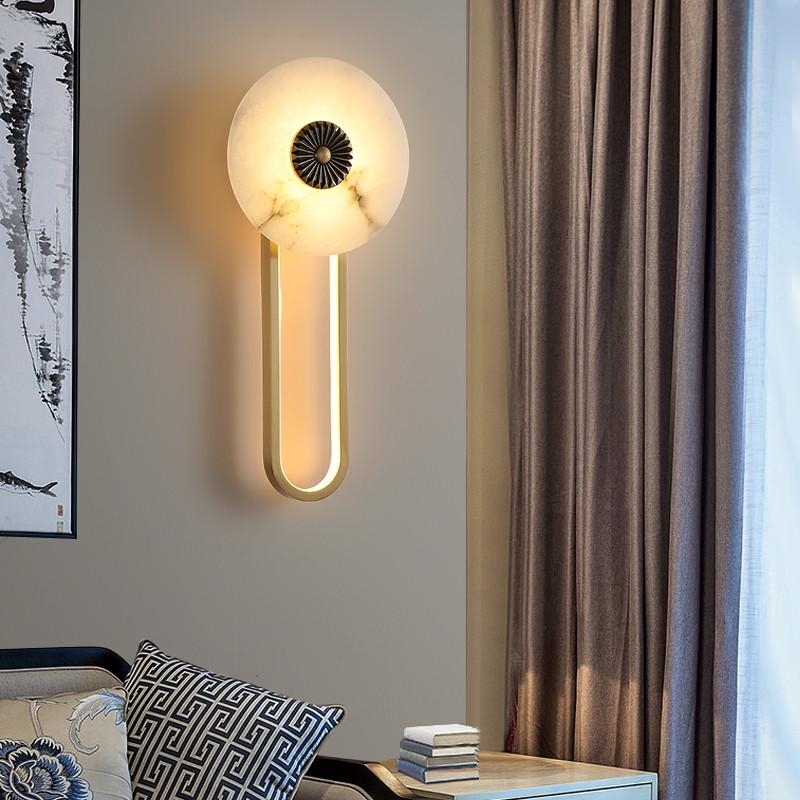 卧室云石高档客厅楼梯床头背景轻墙全奢新壁灯铜灯具别墅装饰中式