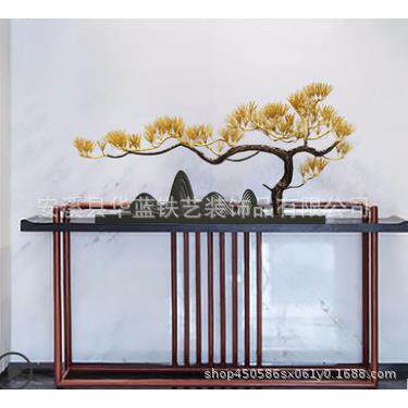 铁艺仿真迎客松金属摆件新中式招财桌面松树室内软装盆栽艺术装饰