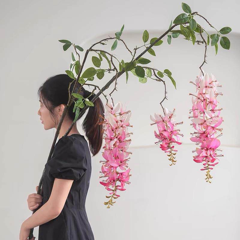 仿真刺桐花假花紫藤花吊顶藤条垂吊绢花家居落地摆放软装酒店装饰