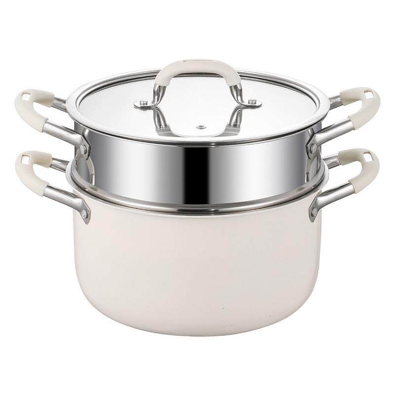 加深316L不锈钢汤锅无涂层陶瓷加厚家用煲汤电磁炉燃气双耳蒸煮锅