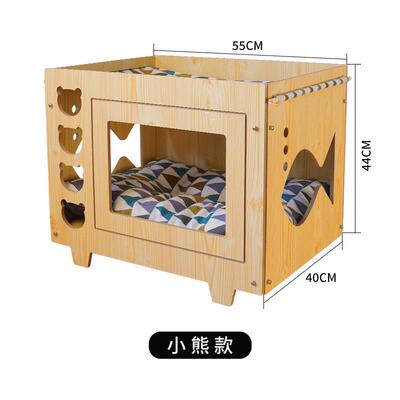 新款猫窝四季通用双层暖猫咪房子冬质天保实木宠物吊猫屋猫床床多
