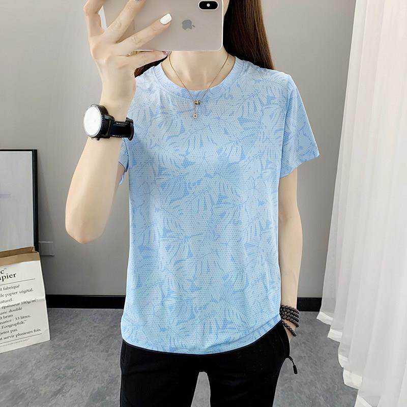 孕妇宽松冰丝速干T恤女圆领短袖夏季轻薄透气跑步运动服大码上衣